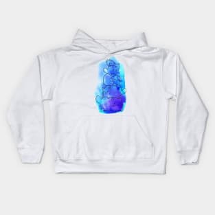 Watercolor Blue Kitty Pile Kids Hoodie